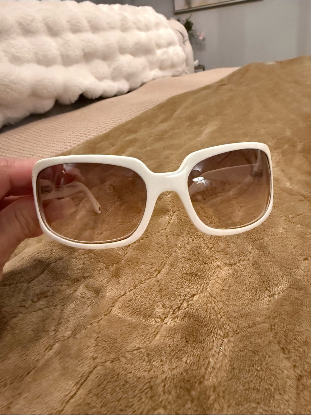 Coach White Square Sunglasses with Brown Gradient Lenses